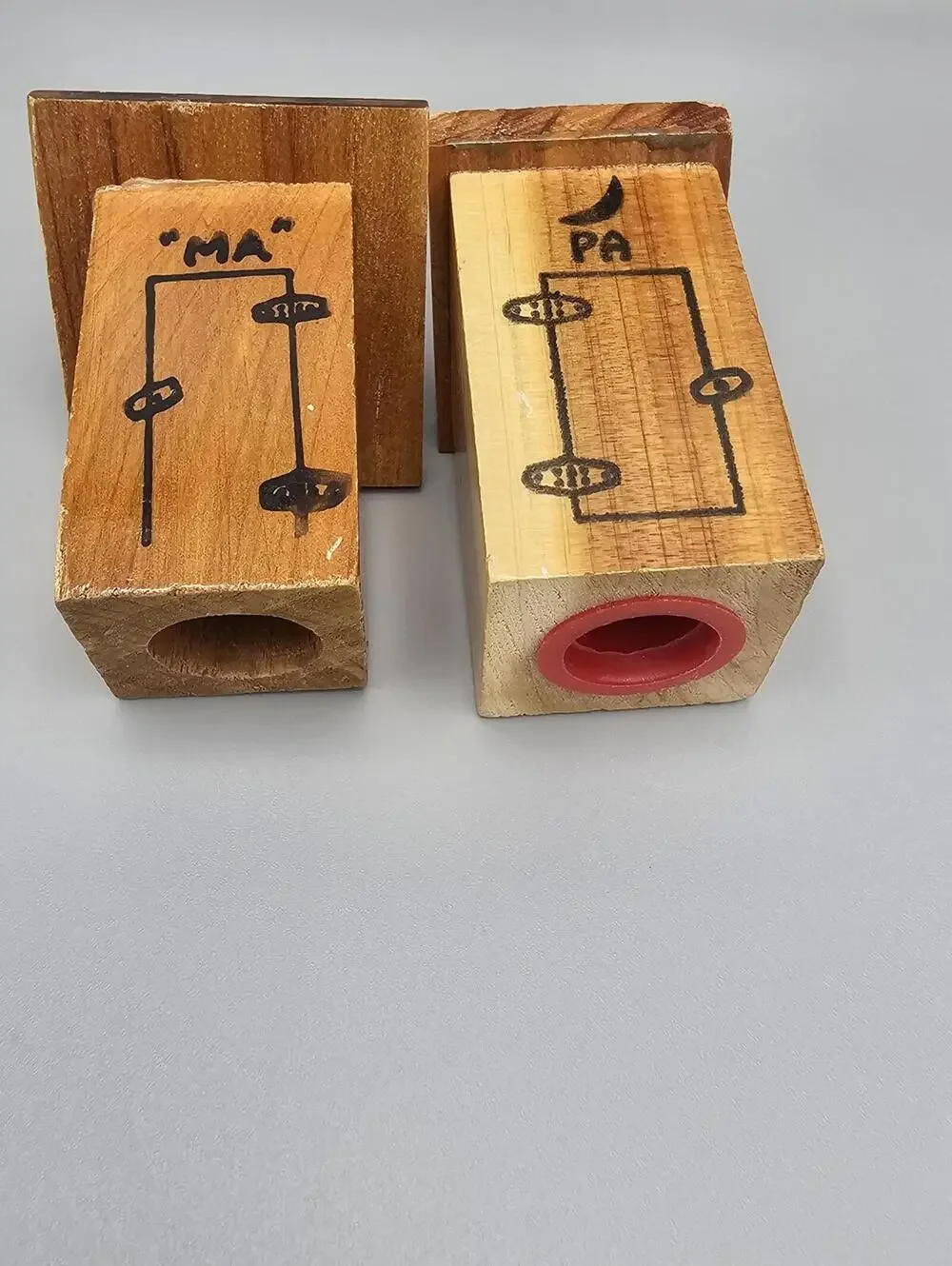 Vintage Wooden Salt and Pepper Shakers with Hand-Drawn Door Designs